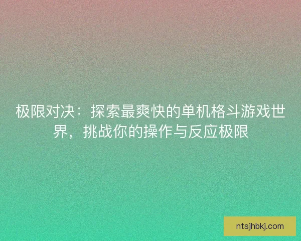 极限对决：探索最爽快的单机格斗游戏世界，挑战你的操作与反应极限